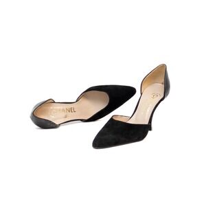 Vintage Chanel Black Suede & Patent Leather‎ D'Orsay Heels – Size 35.5 (US 5.5